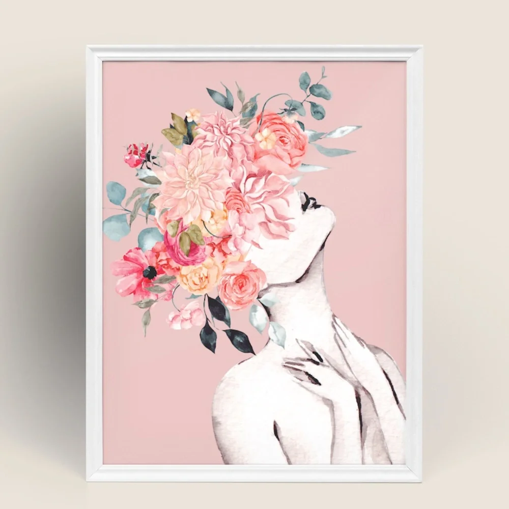 Watercolor Floral Woman Portrait Wall Art Illustration Print Poster Unframed - Picture 8 of 17